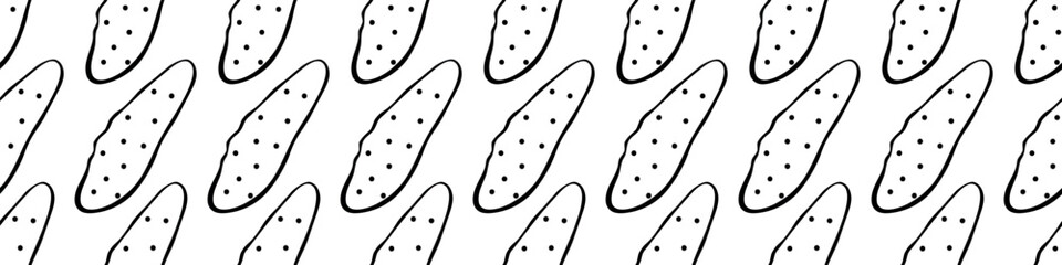 Vector seamless pattern of outline cucumbers icons. Hand drawn doodle texture, backdrop for wrapping paper, coloring. Topic of vegetables, farm products, kids design