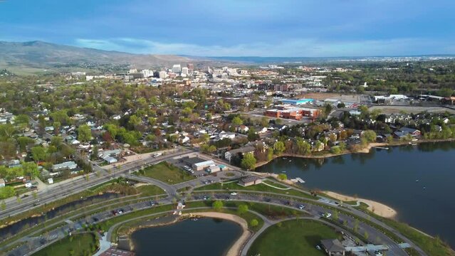 Aerial Above Esther Simplot Pond - Swimming Lake Near Bernardine Quinn Riverside Park In Boise, Idaho.