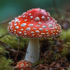 An amanita muscaria is a mushroom, red fungi, Generative AI