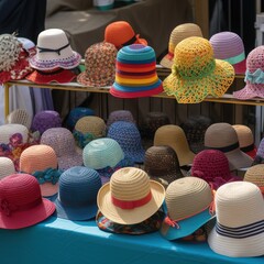An exhibition of variety of colorful hats, Generative AI