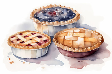 Watercolor fresh pie with berries AI generation