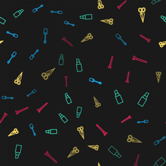 Set line Mascara brush, Lipstick, Scissors and Makeup on seamless pattern. Vector