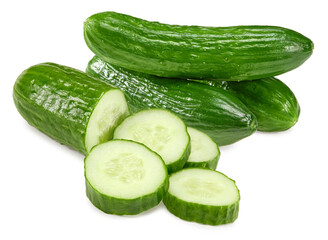 cucumber with slices isolated on white background. clipping path