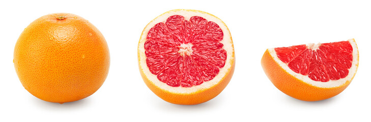 grapefruit with cut of grapefruit isolated on white background. clipping path