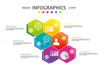 Infographic business horizontal timeline process chart template. Vector modern banner used for presentation and workflow layout diagram, web design. Abstract elements of graph 6 steps options.