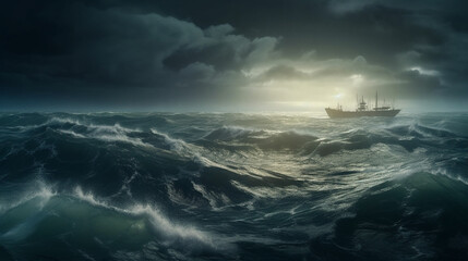 Ship in stormy sea. Generative Ai