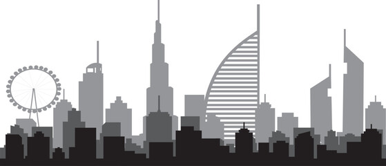 Set dubai city skyline silhouette. Vector illustration	

