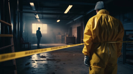 Forensic police investigator collecting evidence at the crime scene. Generative Ai