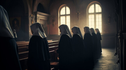 Nuns in the convent. Generative Ai - obrazy, fototapety, plakaty
