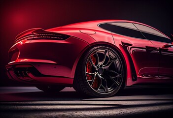 Fototapeta na wymiar Premium red coupe sports car in studio light. Generative AI