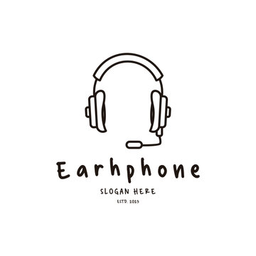 Earhphone Icon Vintage Simple Line Art