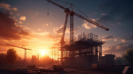 Obraz premium Industrial construction site with crane. Generative Ai