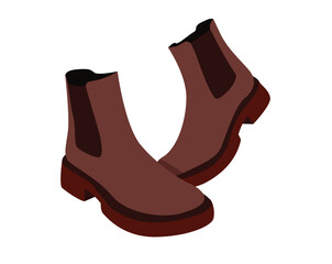 Concept Footwear brown Chelsea boots shoes. This illustration is a flat vector cartoon design featuring a pair of brown Chelsea shoes. Vector illustration.