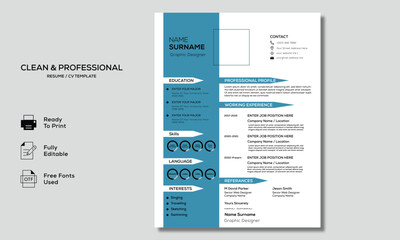 Minimalist resume cv template with nice typography