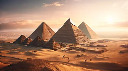 Foto op Canvas Egyptian pyramids in the desert. Generative Ai © andranik123