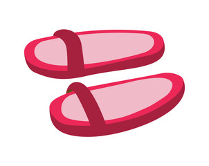 Concept Footwear pink flip flops shoes. The illustration is a cartoon-style design of flat pink flip flops. The footwear is depicted as a vector graphic. Vector illustration.