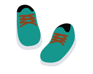 Concept Footwear green sneakers casual style shoes. This is an illustration of green sneakers, designed in a casual style. The image is in a flat, vector cartoon format. Vector illustration.