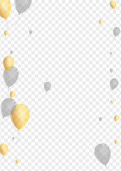 Gray Confetti Background Transparent Vector. Air Concept Template. Yellow Happy Helium. Baloon Falling Set.