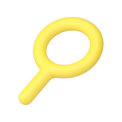 Magnifier loupe zoom internet browser searching information yellow badge with handle 3d icon vector