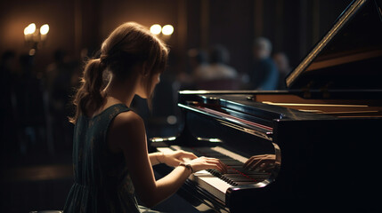 Fototapeta na wymiar Woman playing the piano. Music concept. Generative Ai