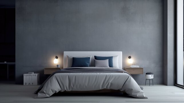 Minimal Bedroom Background. Contemporary Interior Design. Generative AI.