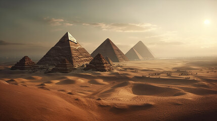 Egyptian pyramids in the desert. Generative Ai - obrazy, fototapety, plakaty