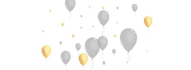 Gold Helium Background White Vector. Air Wedding Background. Gray Carnival Surprise. Balloon Fest Template.