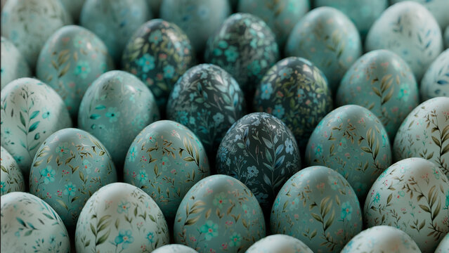 Easter Background with Neatly arranged Eggs.