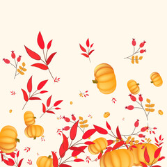 Obraz na płótnie Canvas Gold Gourd Background Beige Vector. Vegetable October. Burgundy Picking Set. Decorative Illustration. Green Rowan Nature Border.