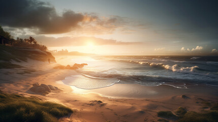 Fototapeta na wymiar Beautiful sunrise over the sea. Generative Ai