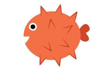 Concept Underwater fishes red hedgehog fish. This flat, web-based illustration is a cartoon vector image of a unique and adorable red hedgehog fish. Vector illustration.