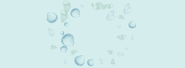 Sandstone Seashell Background Gray Vector. Clam Seamless Wallpaper. Isolated Textile Card. Blue Shell Tropical Illustration.