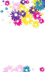 Yellow Floral Background White Vector. Plant Tiny Texture. Multi-colored Flowers Flowering Period. Present Textile. Young Purple Petal.