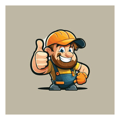 builder giving thumbs up. Vector logo illustration. cartoon