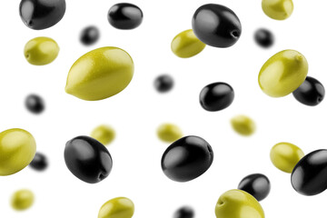 Olives isolated on white background, selective focus