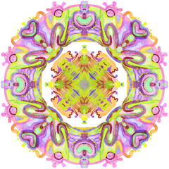 Mandala with decorative watercolor hearts. Bright vintage colors.