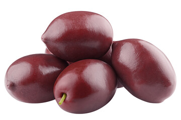 red Olives isolated on white background, clipping path, full depth of field