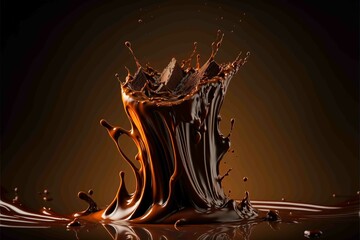 Illustration of a chocolate. An explosion of flavor. Dessert poster idea. Generative AI