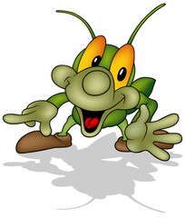 Green and Happy Beetle with Big Smile