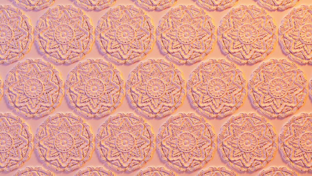Fototapeta Pink and Yellow Rosette Pattern Background.