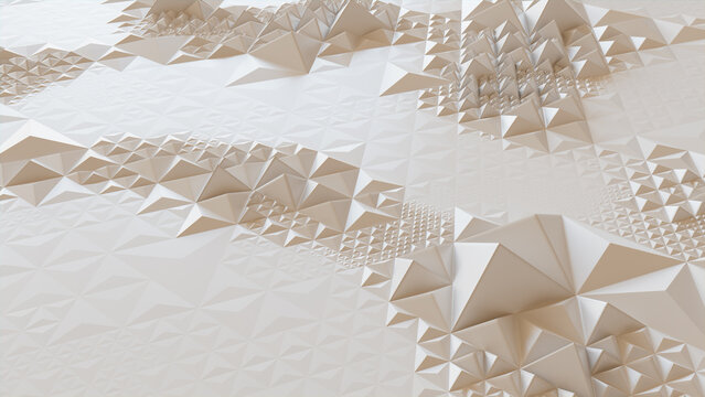 Light High Tech Surface with Triangular Pyramids. White, Polygonal 3d Texture.
