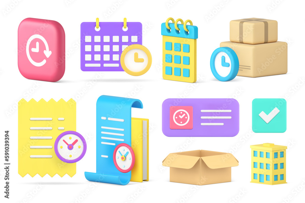 Poster time countdown checking watch counter deadline measurement business timer set 3d icon vector