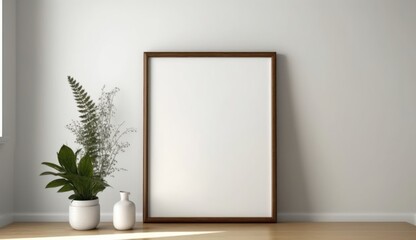 Minimalist Home Decor: Blank Picture Frame on White Background