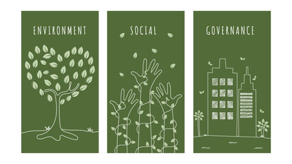 ESG, green energy, Environmental and sustainable development, Social, and Corporate Governance concept. Vector illustration with minimal flat line design.