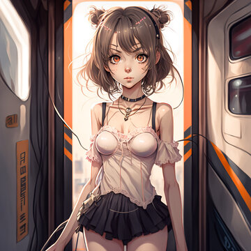 anime girl skinny lingeri big eyes Generative AI