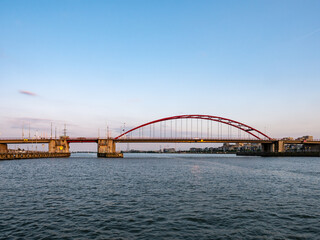Fototapeta na wymiar Road bridge Schellingwouderbrug over Buiten IJ river, Amsterdam