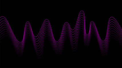 Dark background with Pink Purple Black wave lines. Flowing waves design Abstract digital equalizer sound wave. Line Vector illustration for tech futuristic innovation concept background Graphic design