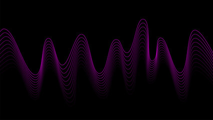 Dark background with Pink Purple Black wave lines. Flowing waves design Abstract digital equalizer sound wave. Line Vector illustration for tech futuristic innovation concept background Graphic design