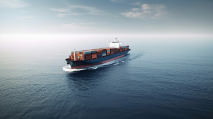 Fototapeta premium a merchant ship with boats sails in the sea. concept of delivery of goods by sea transport. generative ai