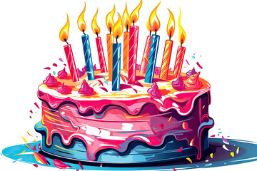 Clip Art Style Birthday Cake with Candles - generative ai